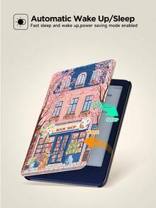粉色皮革书店书架樱花图案保护套，兼容 Kindle 第十代（2019 款）、Kindle 第十一代至 2024 款（6 英寸），也适用于 Kindle Paperwhite 第十二代（2024 款）、Kindle Colorsoft Signature Edition 及其他型号。支持自动唤醒/睡眠功能，四角防摔，春季礼物。 - 彩色 - 查看 5