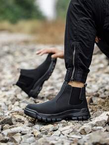 High-Top Steel Toe Work Shoes For Men And Women - Slip-On All-Season Couples' Safety Boots With Anti-Smash, Puncture-Proof & Spark-Resistant Design, Water-Resistant, Lightweight & Durable Protective Shoes For Industrial Construction, Warehouse, Outdoor Work & Training - 黑色 - 查看 4