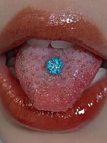 1pc Titanium Steel Luxury Rhinestone Decorated Tongue Piercing Jewelry For Women - Multicolor - View 15