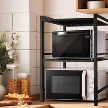 Estante de cocina de altura regulable, soporte para microondas de dos niveles, fabricado en acero al carbono, estante de cocina, soporte extensible para microondas, especiero, soporte para microondas, organizador, para cocina, negro - Negro 40-64*36,5*78cm - Ver 2