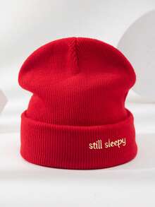 1 件男女通用“Still Sleepy”字母刺绣弹力便帽，户外休闲时尚薄针织帽，适合日常穿着，秋冬，馈赠佳品 - A - 查看 3