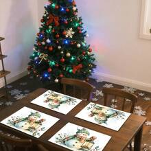 1 pieza/4 piezas/6 piezas Manteles individuales con diseño de acebo, muñeco de nieve y bayas de Navidad, manteles individuales rectangulares de poliéster lavables a máquina, protectores de mesa, manteles individuales aislantes, decoraciones de restaurante, decoraciones de mesa, artículos para fiestas, decoraciones navideñas, decoración del hogar - Multicolor - Ver 6