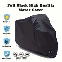 Motorcycle Covers, Heavy Duty 210D Waterproof UV Protective Tear Proof Motorbike Cover With Safety Cloth Lock Holes Design - 黑色 - 查看 3