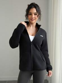 Women's Outdoor Casual Warm Thick Jacket, Fashionable Loose Long Sleeve Jacket Suitable For 5-20 Years Old, Autumn/Winter, Fleece Material, Suitable For Skiing And Other Sports - Black - View 5