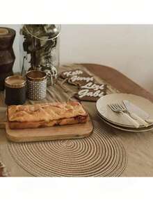 6片圆形编织厨房桌垫，可水洗。适合家庭聚会和婚礼派对（咖啡色） - 咖啡棕 - 查看 3