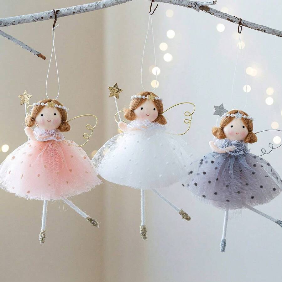 1 件圣诞装饰天使挂件 - 可爱女孩，带翅膀，身穿闪亮连衣裙，饰有金色星星 - 适用于圣诞树、家居和橱窗展示，圣诞节和新年礼物，节日装饰，圣诞装饰品 - 彩色 - 查看 1