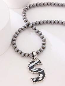 1pc Western Country Style Vintage Textured CCB Multicolor Leopard Print Black & White Plaid 26 Letter Minimalist Pendant Necklace, Sweater Chain