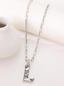 1pc Western Country Style Vintage Textured CCB Multicolor Leopard Print Black & White Plaid 26 Letter Minimalist Pendant Necklace, Sweater Chain