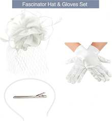 Ibeauti Fascinator Hats With Screentouch Lace Gloves Set Women Tea Party Cocktail Wedding Derby Headwear Short Gloves - 04 Ivory White - 查看 2
