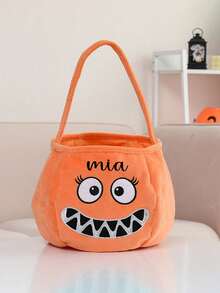 Personalized Halloween Gift Basket - Customized Pumpkin Bucket, Embroidered Name, Halloween Trick Or Treat Bag, Halloween Gift, Gift For Him, Halloween Party Decoration, Glow In The Dark, Reusable - Multicolor - View 9
