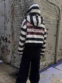 Fall Zip-Up Pullover Hooded Sweatshirt With Multi-Color Design In American Street Hip-Hop Style - Double-Layered Hat With Striped Print - Men's Hooded Sweatshirt