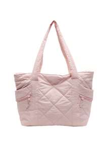 简约纯色新款绗缝手提包，春夏必备。轻便实用，容量大，配有多个口袋、肩带、拉链封口、双肩带和一个美观的腋下口袋，适合通勤、上学、购物和收纳。 - 粉色 - 查看 8