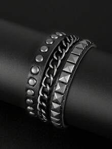 Xiacheng 1/3件装朋克摇滚皮革手链，女士流行80年代90年代Emo风格饰品，复古铆钉可调节缠绕式手链 - 黑色 - 查看 12