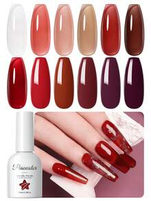 peacecolor 6 PIEZAS Esmalte de uñas de gel de cristal de 10ML, juego de esmalte de gel de uñas rojo, marrón, desnudo y transparente que se retira con remojo, de larga duración para mujeres, regalo de salón DIY