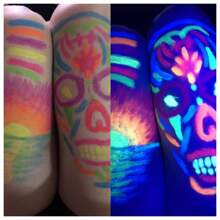 6支夜光蜡笔，色彩鲜艳，在紫外光下会发光，适用于人体和面部彩绘，新年/化妆舞会/节日/万圣节/迪斯科妆容；另附10支万圣节服装、节日艺术绘画用染发粉笔。 - 彩色 - 查看 10