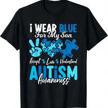 I Wear Blue For My Son  Awareness Mom Dad Parents T Shirt - Black - View 1