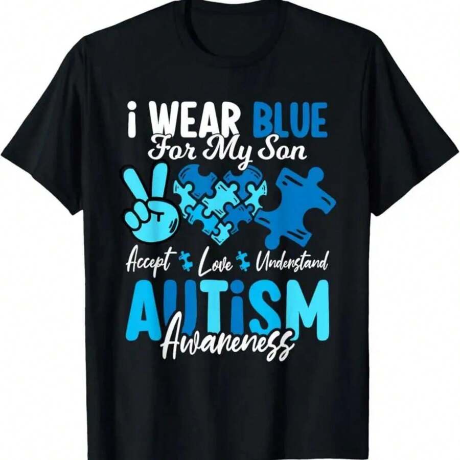 I Wear Blue For My Son  Awareness Mom Dad Parents T Shirt - Black - View 1