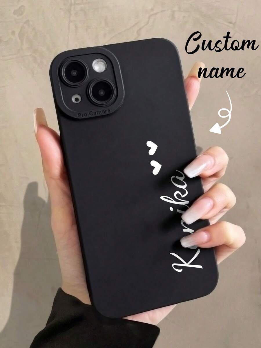 1pc Customized Mirror Transparent Solid Color Cute Heart Shape Text Personalized Phone Case, Compatible With Apple 11 12 13 14 15 16 Pro Max