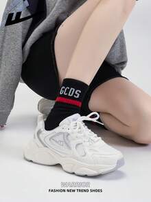 1 双 WARRIOR 女式海军蓝厚底厚底运动鞋，系带软底休闲鞋，低帮户外平底鞋，夏季一脚蹬通勤鞋，圆头低跟防滑纯色优雅徒步适合学生毕业照平底鞋，女式低帮皮革运动滑板鞋 - WBN(JS)-0578白銀色 - 查看 7