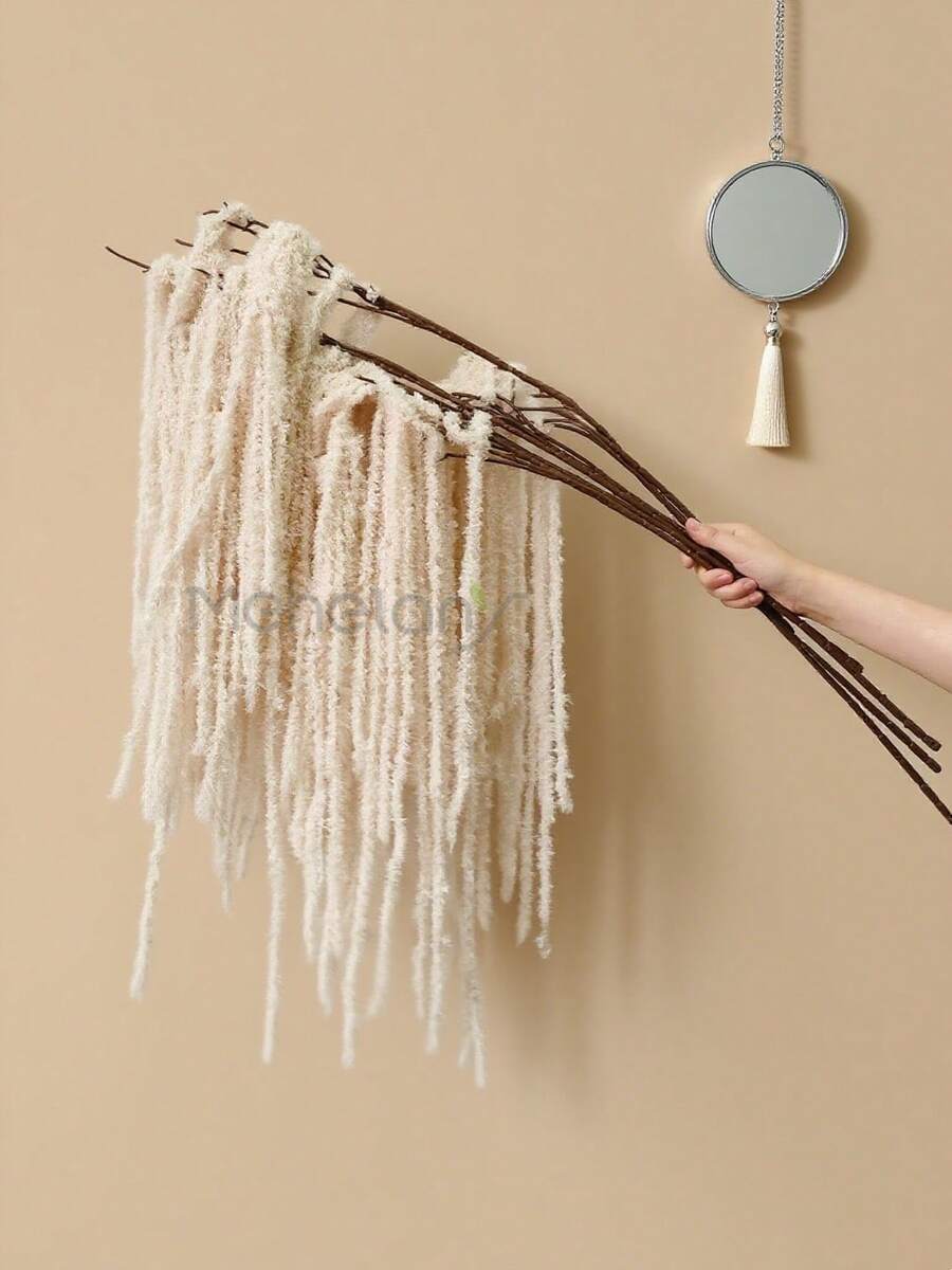 MEHELANY 3支/1支米色仿真花，白色仿真苋菜墙饰，蓬松白色仿真苋菜长茎悬挂装饰，适用于婚礼花墙、拱门、节日派对、庆典、酒店、家居、花园装饰、秋收节桌面花瓶装饰 - 乳白 - 查看 1