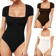 ACME MADE IN CHINA 3-Piece Suplex Bodysuit For Women, Square Neck, Short Sleeve, Thick Fabric - kit3pcs marrom/Off/preto - Xem 2