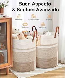 2PCS Cestos para Ropa Sucia XL - 58L Lavandería Plegable, Organización Hogar, Cestos para la Colada con de Cuerda, Cestos para Dormitorio, Baños, Sala para Organizar Ropa o Juguetes - 2Pcs Blanco - Ver 3