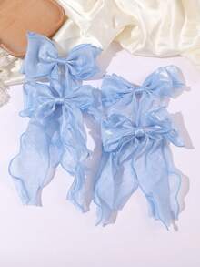 4pcs Cute & Fashionable Hair Clips, Large Colorful Polyester Bow Hair Clips, Stylish Hair Accessories, Girls Hair Decorations - Multicolor - View 14