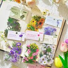 [40 fogli/confezione di adesivi per fiori viola impermeabili] 40 fogli di decorazioni floreali in PET impermeabili, confezione singola da 40 pezzi, adatti per etichette di scrapbooking, diari, cancelleria, album fotografici, confezioni di materiali