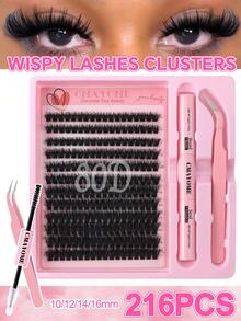 192/216/240 D Curl Large-Capacity False Eyelash Extensions Kit With Eyelash Extensions Adhesive, Tweezers, And Eyelash Brush. Fluffy, Thick, And Soft False Eyelash Extension Set, 60d 80d 100d 10-16mm Mixed-Length Individual Eyelash Clusters. Natural Look Style And Thin False Eyelashes For Daily And Dating, Cosplay, Night Party, Club, Stage, Carnival, Bridal,Wedding Makeup, Fake Eyelashes Gift Set For Women, Girlfriendlash Clusters Kit,Lashes,Eyelashes,Fake Lashes - Pink - View 13