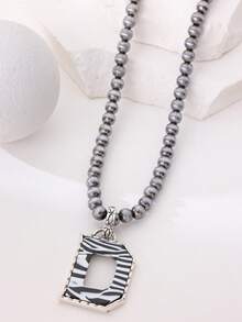 1pc Western Country Style Vintage Textured CCB Multicolor Leopard Print Black & White Plaid 26 Letter Minimalist Pendant Necklace, Sweater Chain