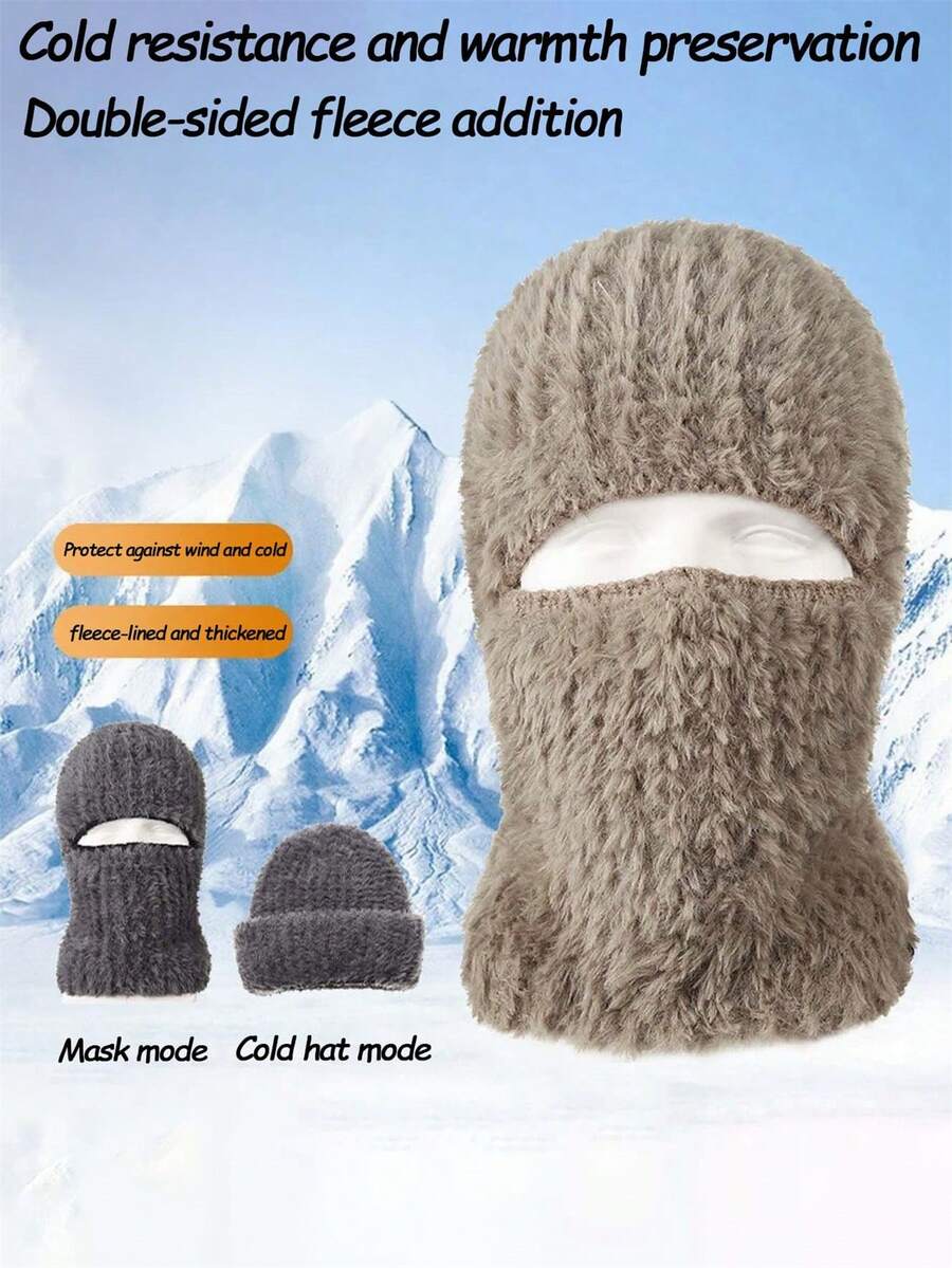 1pc Balaclava Hat With Mask And Neck Warmer, Knitted Winter Hat For Cold Weather, Ear Protection Fall - A - View 1
