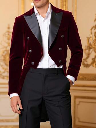 男士天鹅绒燕尾服，正式燕尾服，适合宴会、婚礼、主持