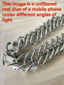 1 套极简主义银色金属链项链和手链 2 件，夸张个性化锁骨链小众高端女士珠宝 - 銀色單扣項鍊 - 查看 3