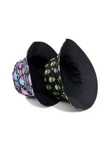 1 件万圣节骷髅印花渔夫帽，可双面佩戴，男女通用防晒钓鱼帽 - 骷髏漁夫帽 - 查看 4