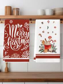 2 件装姜饼图案厨房毛巾可爱圣诞风格洗碗巾厨房擦干洗碗巾