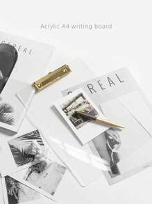 1pc Acrylic Writing Board, 8.6x12 Inches, With Fine Clip, Hanging Capable, Transparent - Standard A4 Size, Suitable For Office And School Supplies