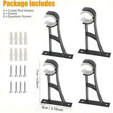 2 件/4 件重型金属黑色单窗帘杆支架，适用于 25-28 毫米壁挂式窗帘杆