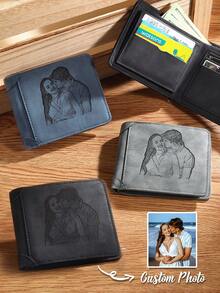 1个可定制的大容量男士钱包，可激光雕刻照片/姓名/首字母，复古风格，是圣诞节、父亲节、情人节的完美礼物，适合送给父亲、丈夫、祖父，浪漫百搭，旅行收纳好帮手。 - 彩色 - 查看 1