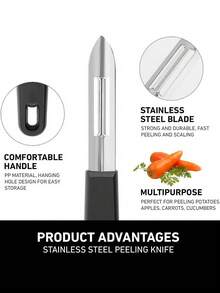 1/2 piezas Pelador de cocina, Pelador, Pelador, Cuchillo de cocina, Cuchillo de cocina, Cuchillo para verduras de acero inoxidable y plástico, color plateado y negro, 17.5 cm x 1.5 cm