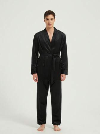 德国羊毛新款男士时尚休闲长袍套装