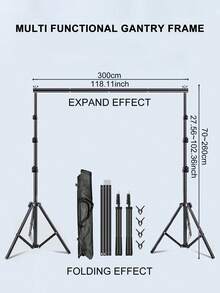 可调节宽度和高度的摄影背景架，专业直播背景龙门架，2.6米可调节三脚架，3米金属横杆，适用于摄影棚录制道具和拍摄支撑套装 - Black-3M*2.6M - 查看 1