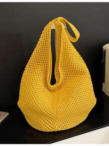 Large Capacity Crochet One Shoulder Tote Bag - Lightweight, Multifunctional Knitted Handbag, Beige, Pink, Brown, Black, Suitable For Travel, Beach, Vacation And Daily Use, Large Tote Bag