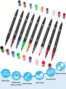 60 Colors Dual Brush Markers Pens, Blending Permanent Art Brush Markers Pens For Kids Adult Coloring Hand Lettering, Dual Tip (Brush And Fine Point) Drawing Markers For Note Taking Journal Classroom