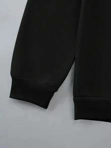Conjunto de sudadera holgada cómoda con estampado de corazón y letras de leopardo y pantalones suaves con estampado de leopardo para niñas preadolescentes - Negro - Ver 3