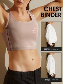 1pc Women Chest Binder Microshaping Bra, Flattening Large Bust, Invisible Side Buckle Sports Vest Chest Wrap Shaping Top - Dusty Pink - View 3