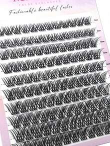 120pcs D-Curl Flared False Eyelashes, 8mm-14mm Mixed Natural Length, Single-Row Thick Cluster, DIY Lash Extension, Home Use Individual Lashes, Lash Clusters, Individual Lashes, False Eyelashes - 黑色 - 查看 7