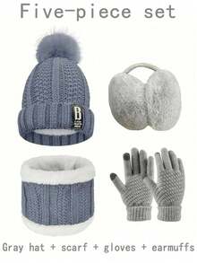 7/5/4/1 Juegos de trajes cálidos a prueba de viento y frío para esquiar, ciclismo, deportes al aire libre, etc. en otoño e invierno. Gorro de lana acolchado, bufanda de punto, guantes de punto, orejeras cálidas, calcetines cálidos, regalos de invierno para mujeres