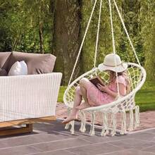 Outdoor Macrame Swing Chair Hammock Chair Hand Woven Rope Swing Y- Stop Hammock Chair For Home Bedroom Patio Deck Garden Indoor Ins Style Fringed Hanging Chair. Home Indoor Woven Hanging Basket. Nordic Style Balcony Rattan Chair. Slouchy Rocking Chair - Multicolor - View 2