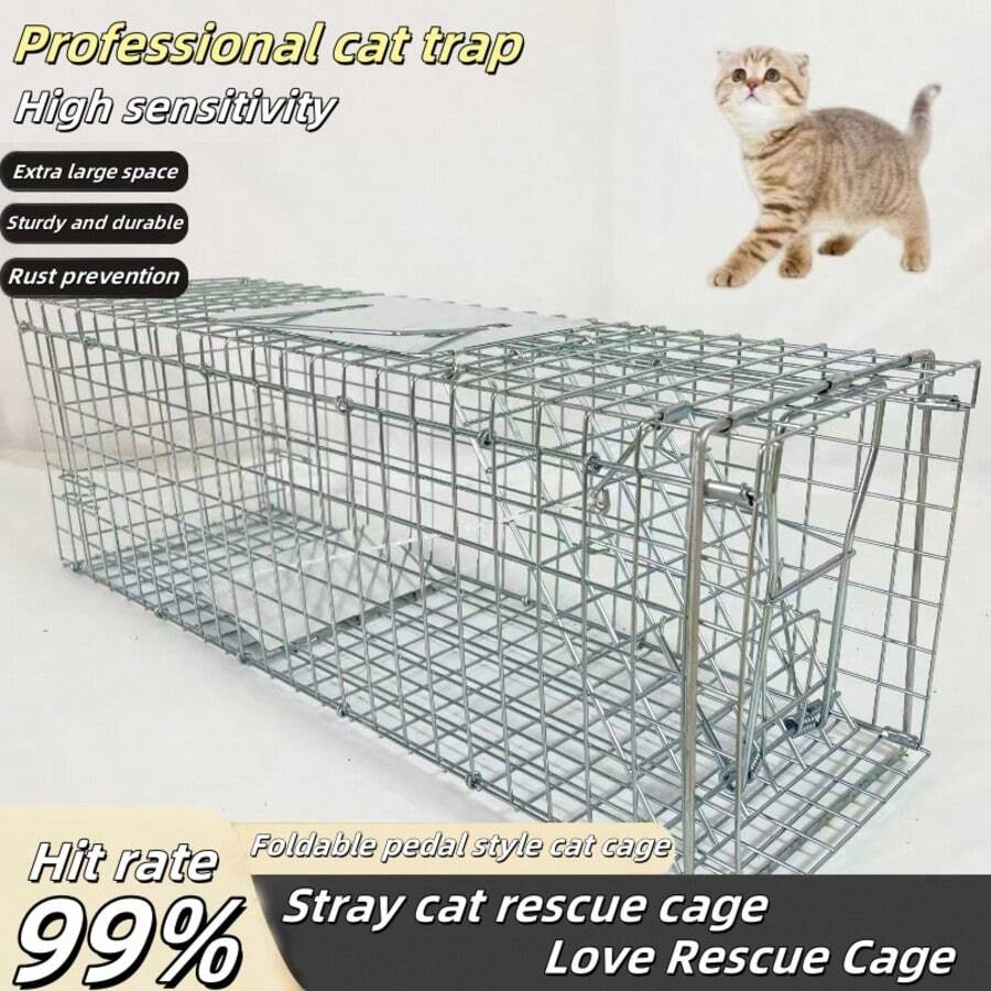Extra Large Automatic Cat Trap Cage, Humane Stray/Feral Cat Rescue Cage, Cat Rescue Tool