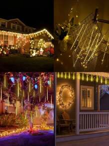 10pcs/Set Or 8pcs/Set Solar Powered LED Meteor Shower Lights, Waterproof Falling Icicle String Lights For Indoor/Outdoor Garden Yard Lawn Christmas/Halloween/New Year Decoration - Multicolor - View 11